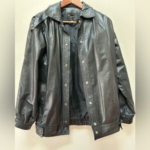 Vintage black leather bomber jacket
